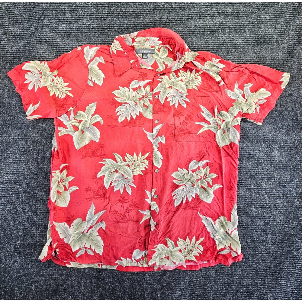 Croft & Barrow Hawaiian Shirt Mens XLT Red Multicolor Floral Tropical Rayon